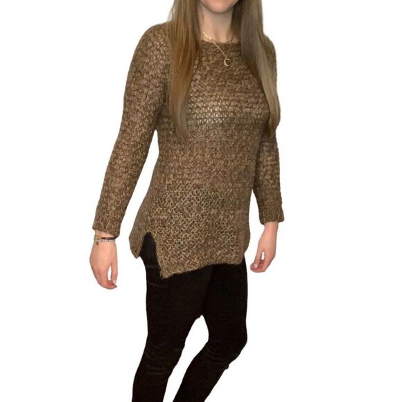 MASSIMO DUTTI Made in Italy Tan Oversized Chunky Knit Mohair Sweater US Medium - Picture 1 of 10